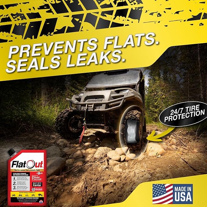 Flat Out Off Road Tire Sealant, Sportsman Formula, Prevents Flat Tires, Fix a Flat Tire, Seals Leaks, Contains Kevlar, 32 Ounce Bag, 4-Pack
