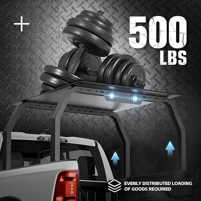 Adjustable 27-30" High Truck Ladder Bed Racks Compatible with Tacoma/Tundra/Ram 1500/ Silverado & Sierra 1500/ F150/Gladiator JT/Titan/Frontier/Colorado/Canyon/Ranger with 2 LED Lights