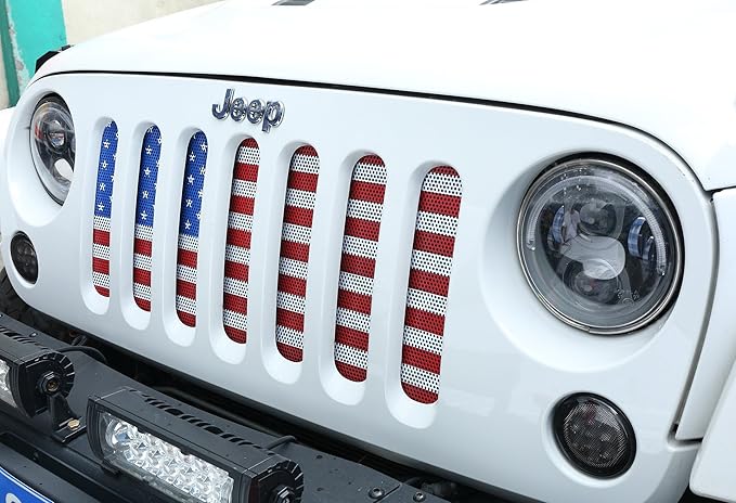 Hooke Road JK Front Grill Mesh Grille Insert Bug Screen US American Flag for 2007-2018 Jeep Wrangler JK & Unlimited