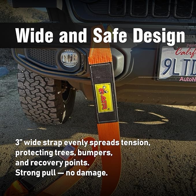 ATR Recovery Tow Strap 3″ x 20 ft – 22,200 lbs Breaking Strength, Heavy Duty Off-Road Recovery Strap for Truck, Jeep, SUV, Snatch Strap with Storage Bag – ATR USA