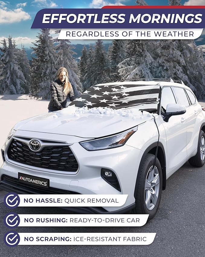 AUTOAMERICS Windshield Snow Cover - Windshield Cover for Ice and Snow - Waterproof Shield Window Protector for Car Truck SUV