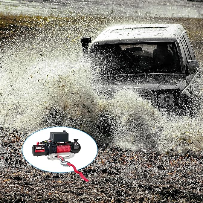 10000LBS Electric Vehicle Winch, IP67 Waterproof 80Ft Steel Cable Truck Winch with Wireless Handheld Remote, 12v Power Winch for Towing UTV Off Road Vehicle (Enhanced Durability & Versatile Control)