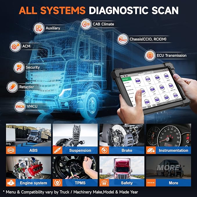 ANCEL X7HD 10'' Heavy Duty Truck Scanner, Semi Trucks Full System Diagnostic Tool, Bidirectional Diesel Scan Tool with DPF, ECU Coding, 40+ Reset for Cummins, Detroit, Caterpillar, Volvo, Paccar etc