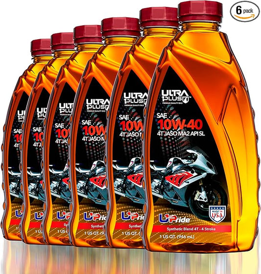 ULTRA 1PLUS SAE 10W-40 4T Motorcycle Synthetic Blend Motor Oil API SL JASO MA2-6 Quarts