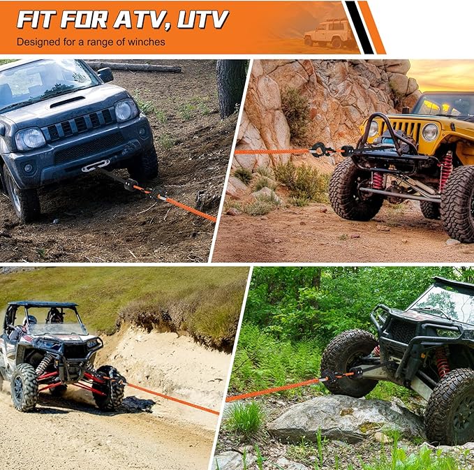 Synthetic Winch Rope Extension, 3/8Inch x 50Ft 26500 Lbs Winch Extension Cable Replacement Tow Ropes Line for Off Road Vehicle ATV UTV Truck SUV Jeep (Orange)