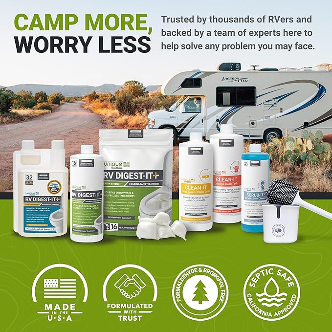 Unique RV Digest-It Classic RV Toilet Treatment - Eliminates Odors at the Source and Liquifies Waste - 64 Uses Per Bottle (128 oz)