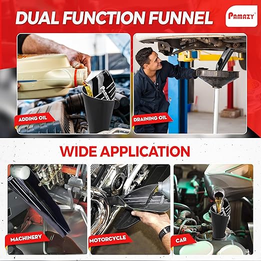 [Upgraded] 2PCS Silicone Flexible Oil Funnel Reusable, Large Size General Oil Change Draining Tool Spill-Free Foldable Oil Filter Moldable Drain Funnel for Oil Change, Spill-Free Oil Filling
