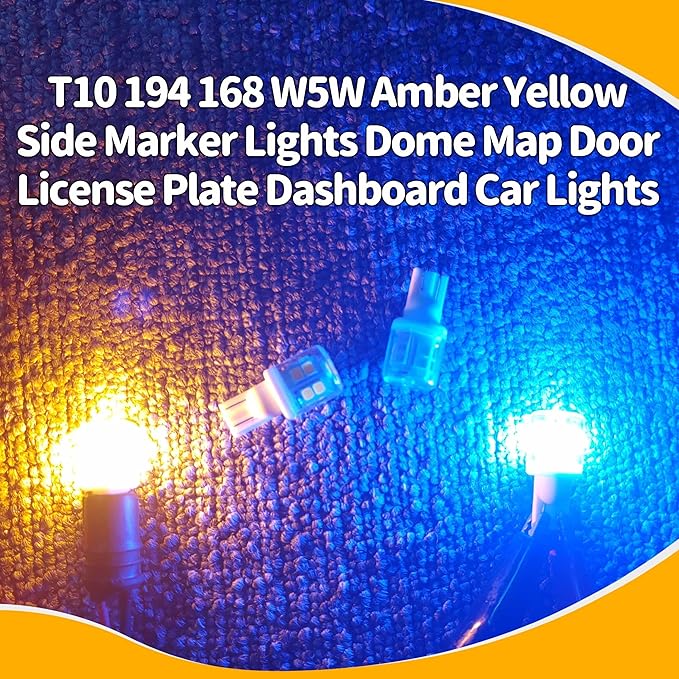 T10 194 921 912 LED Bulb Amber Yellow, Side Marker Lights T10 168 LED Bulbs for License Plate Light Dome Map Door Courtesy Interior License Plate Dashboard Car Lights,4Pack