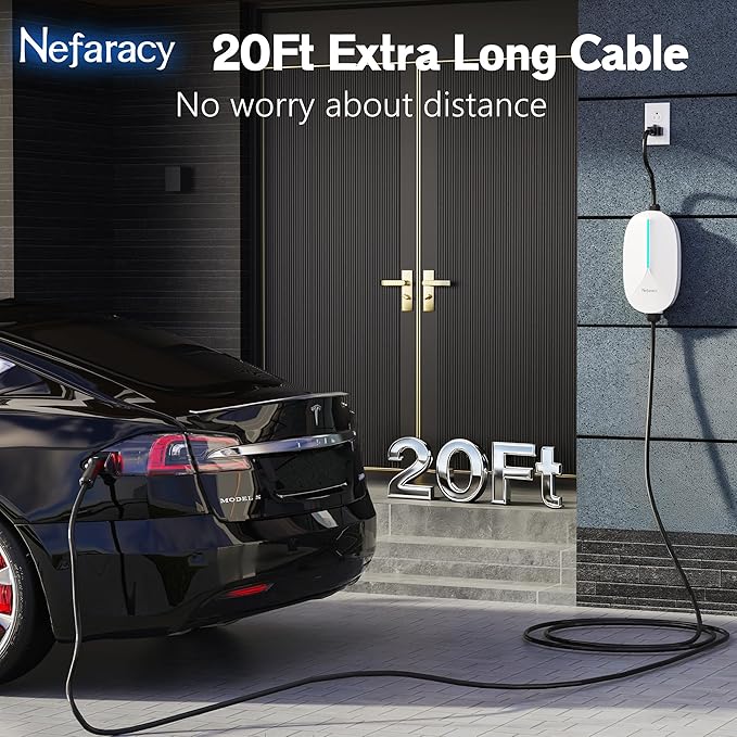 Level 1/2 EV Charger for with Tesla 16A Amp 110V-240V Portable Mobile EV Charger with 20FT Cable, NEMA 6-20 & NEMA 5-15 Plug, Home Electric Vehicle Charging Station for with Tesla Models Y/X/3/S