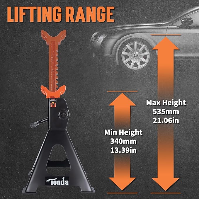 TONDA Jack Stands 3 Ton, Extra Tall Heavy Duty Car Jack Stand, 13.39-21.06 inch Adjustable Height for SUV, MPV and UTV/ATV, Black, 1 Pair