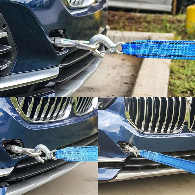 HFS(R) Heavy-Duty Tow Strap with Hooks | 10,000-Pound Capacity | Woven Polyester Webbing | HD Truck Recovery, ATV Towing, Vehicle Rescue | Reliable Tow Rope Versatile Applications (2inch X 30FT Blue)