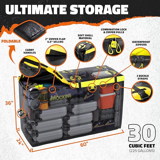 Mockins 60"x24"x14" High Rail Trailer Hitch Cargo Carrier w/License Plate Holder & 30 Cu.Ft. Waterproof Cargo Bag | All-Weather 500 Lbs. Cap Foldable Luggage Rack for SUV Truck & Car Carrier Storage