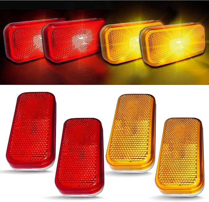 Command Electronics OEM 12V Modern Incandescent RV & Trailer Clearance Light – Made in USA – Amber & Red, White Base – 4-Pack