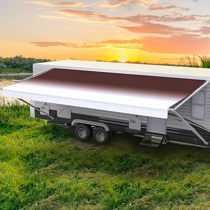 Shade Pro RV Awning Fabric Replacement | Durable Premium Grade Vinyl (20' [Fabric 19' 2"], Reverse Burgundy Fade) Camper Shade Awning Canopy