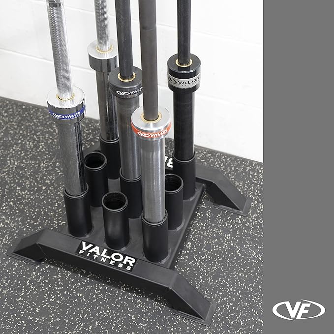 Valor Fitness Olympic Barbell Holder – Vertical 9 - Bar Storage Rack with Protective Sleeve Inserts – Space-Saving Steel Stand for Home Gym & Commercial Gyms