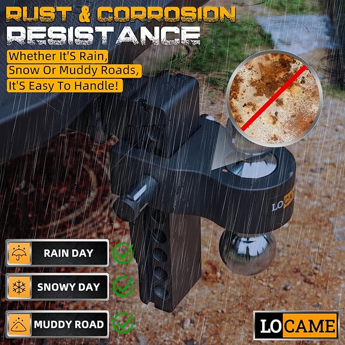 LOCAME Adjustable Trailer Hitch, Fits 2.5-Inch Receiver Only, 8-Inch Drop Aluminum Drop Hitch,18,500 LBS GTW-Tow Hitch for Heavy Duty Truck with Double Stainless Steel Locks, Black, LC0019