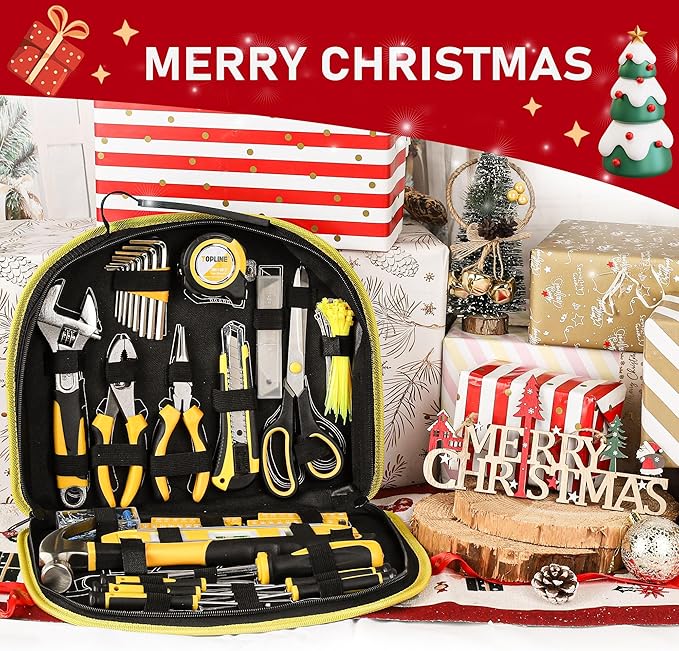 TOPLINE 208-Piece Basic Home Tool Kit with Easy Carrying Round Pouch, Household Hand Tools for Apartment, Home, Basic Tool Set, Perfect for DIY Projects, Home Maintenance