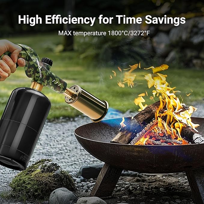 ThermoMaven Propane Torch Lighter, Cooking Torch Gun, Charcoal Lighter, Flame Thrower Adjustable Kitchen Food Torch Head, Blow Torch for Grill, Sous Vide, BBQ, Gas Welding Kit (Gas Tank Not Included)