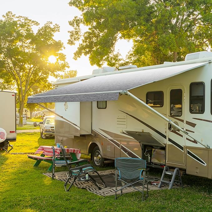 HBN RV Awning Fabric Replacement, 17'2" Fabric Length for 18' Awning, Heavy-Duty Vinyl, Weather Resistant, Universal Outdoor Canopy for RV, Trailer, and Motorhome Awnings - Gray Fade