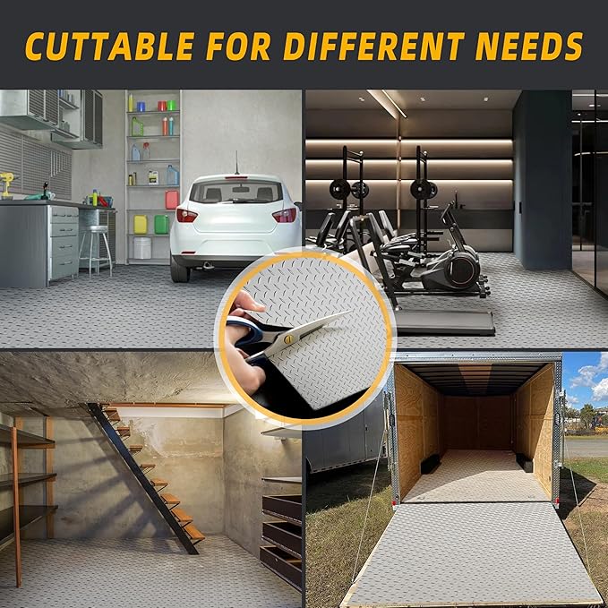 8.2x21 FT Floor Mat, 2.8mm 172.2 SQFT Non-Slip Diamond Plate PVC Garage Shop Parking Mat, Heavy Duty Flooring Roll for Workshop, RV Trailer, Golf Cart, Waterproof. Gray