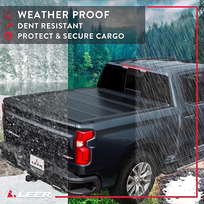 LEER HF650M Quad-Folding Truck Bed Tonneau Cover, Fits Nissan Frontier, Years 2022-2026, 6' Truck Bed, Black