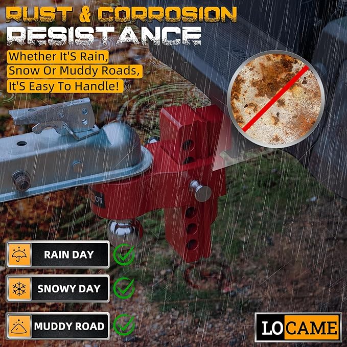 LOCAME Adjustable Trailer Hitch, Fits 2.5-Inch Receiver Only, 6-Inch Drop/Rise Aluminum Drop Hitch,18,500 LBS GTW-Tow Hitch for Heavy Duty Truck with Double Stainless Steel Locks, Red