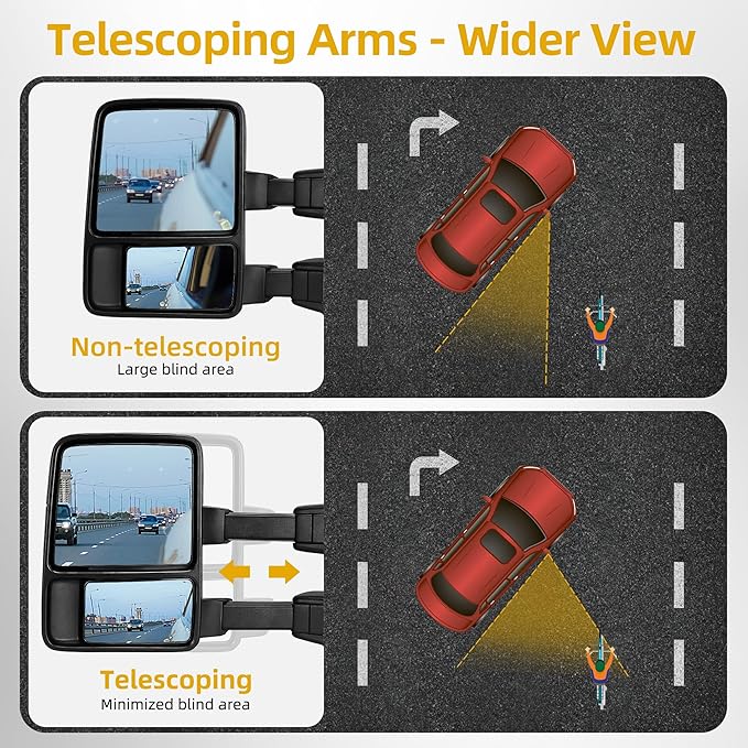 DWVO Towing Mirrors Fits 2008-2016 Ford F250 F350 F450 F550 Super Duty, Left Driver Side Mirror with Power Heated, Telescoping, Turn Signal Lights, Black