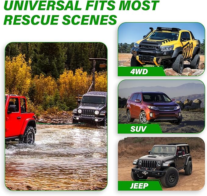 TYT Off-Road Winch Rope Kit - 3/16''x50', 8500 Lbs Green Synthetic Cable with Protective Sheath, Heavy-Duty Hook, Safety Pull Strap & Rubber Stopper Ideal for 4WD ATV UTV Vehicles, (JPS31650G)