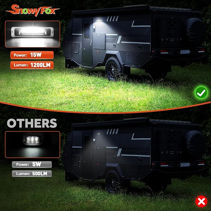 LED RV Exterior Porch Light, 8 Inch 15W 1200LM High Brightness, 10-30V DC, IP68 Waterproof Aluminum Housing for RVs, Trailers, Boats & SUV (White Light 6000K)