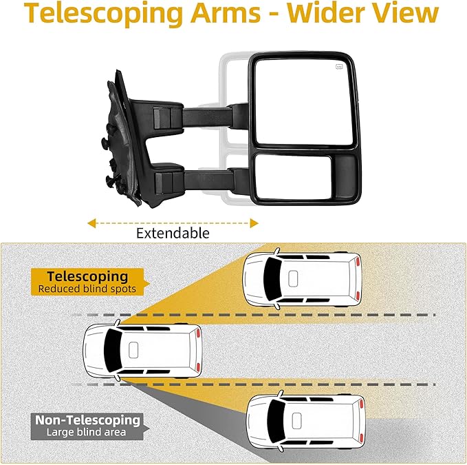 DWVO Side Towing Mirrors Compatible with 2008-2016 Ford F250 F350 F450 F550 Super Duty, Right Passenger Mirror with Power Heated Manual Folding Turn Signal Black