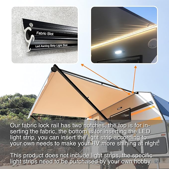 Awnlux Black Manual Modular Retractable RV Awning Full Set Assemblies for RV, 5th Wheel, Travel Trailers, Toy Haulers, and Motorhome - RV Trailer Awning for Home or Camper - 15x8 Ft - Blue Strip