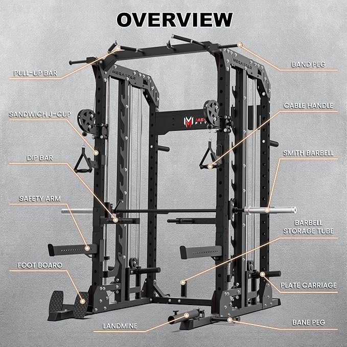 Smith Machine for Home Gym - 2000lbs Capacity All-in-One Power Rack with Cable Crossover, Pull-Up Bar & Dip Station, Includes 18 Attachments, P107 Anvil