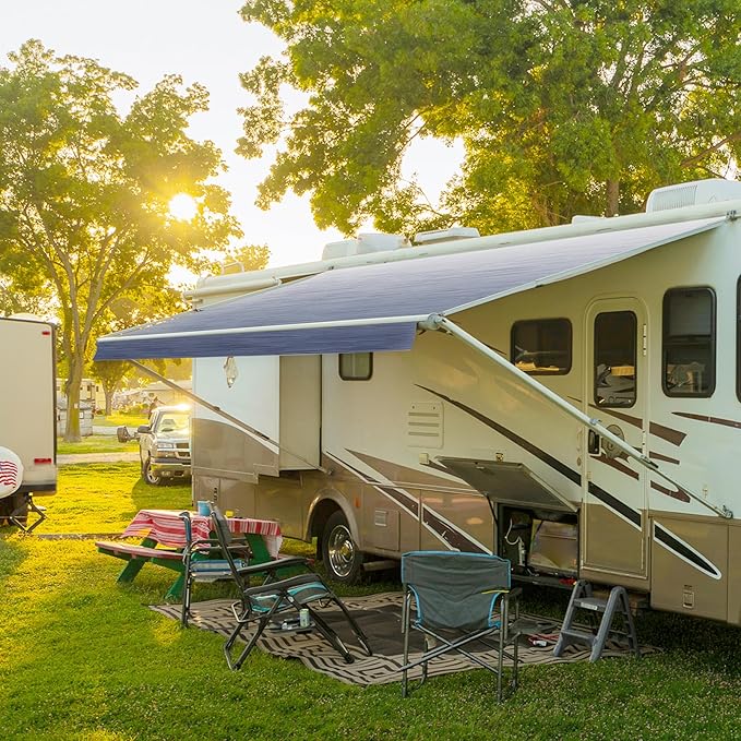 HBN RV Awning Fabric Replacement, 11'2" Fabric Length for 12' Awning, Heavy-Duty Vinyl, Weather Resistant, Universal Outdoor Canopy for RV, Trailer, and Motorhome Awnings - Blue Fade