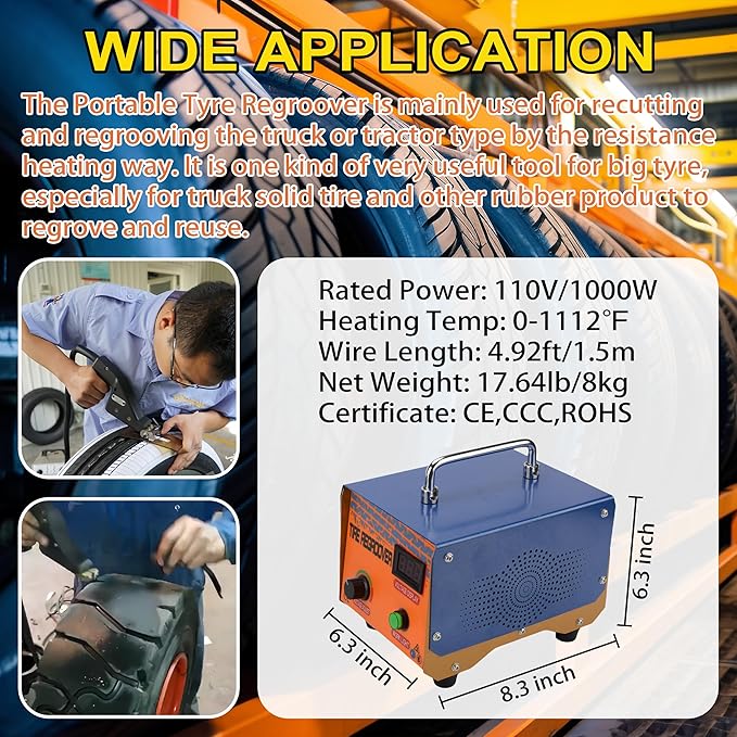 High Power Professional Portable Tyre Regroover with 20 Blades,1000W Temp Adjustable Rubber Tire Engraving Machine for Off-Road/Truck,Grooving Device Tool Kit for Tread Patterns,Retreading Old Tires