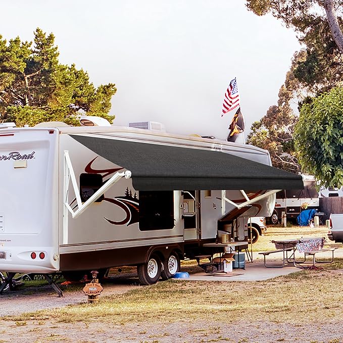 Awnlux White Motorized Modular Retractable RV Awning Full Set Assemblies for RV, 5th Wheel, Travel Trailers, Toy Haulers, and Motorhome - RV Trailer Awning for Home or Camper - 17x8 Ft - Solid Black