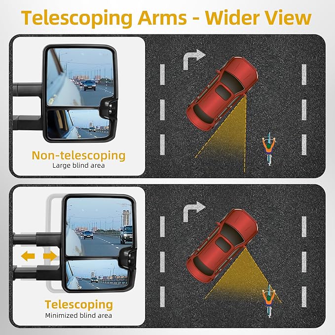 DWVO Towing Mirror Compatible with 2014-2018 Silverado 1500 2500 3500 Avalanche Tahoe Suburban, GMC Sierra Yukon, Power Heated Switchback Telescoping Turn Signal Light Chrome