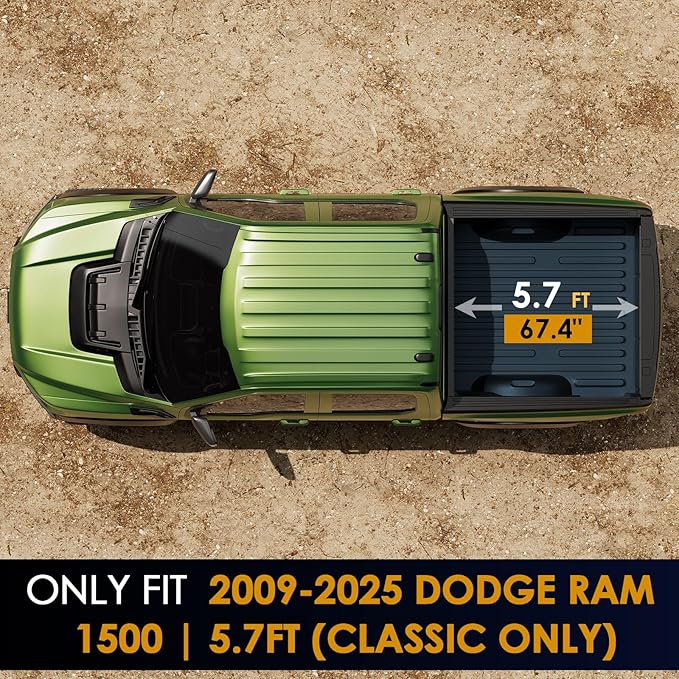 FRP Tonneau Cover Truck Bed for Dodge Ram 1500 09-18 Classic Only 19-25 5.7FT Bed (67.4"), Fully Folded Vertical Clearance Locking Drill-Free Install Waterproof Fiberglass Anti-Theft