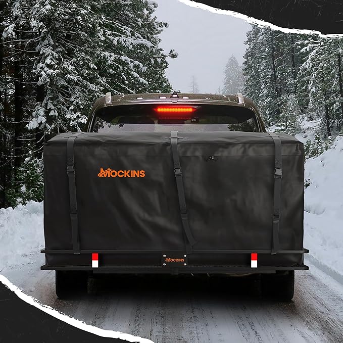 Mockins XXL 40 CuFt Hitch Cargo Carrier Bag Waterproof & All-Weather Set | 70"x30"x33" Abrasion-Resistant Vinyl Cargo Bag for Hitch Carrier | Vehicle Soft-Shell Carriers w/Straps, Lock, & Carry Bag
