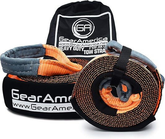 GearAmerica 3" x 20' Heavy Duty Tow Strap Kit (2 Pack) - Tree Saver Winch - 35,053 lb Offroad Weather Resistant Recovery Rope with Triple Reinforced Loops - ATV Accessories