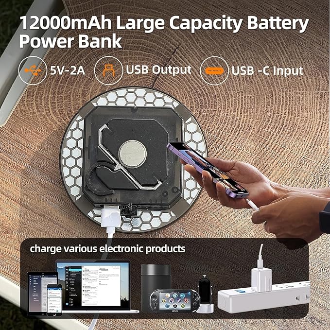 12000mAh 5000LM Camping Lights 3 Color Lighting Modes Bright Rechargeable LED Lamp 40W Hanging Tent Lights IPX5 Waterproof,Magnet,Power Failure Emergency Survival Kits & Christmas Day Gift(Remote)