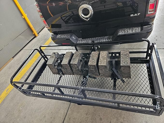 lugglage Basket 60x24x13 inches, Folds Flat, 600 Lbs Heavy Duty Hitch Cargo Basket with Waterproof Bag, Black，Luggage Storage (60X24X13 inch with Bag)