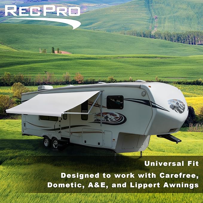 RecPro RV Awning Fabric Replacement | Universal Fit | 8-22ft Sizes | Heat Sealed Vinyl (14' - Actual Width 13' 1", Solid White)