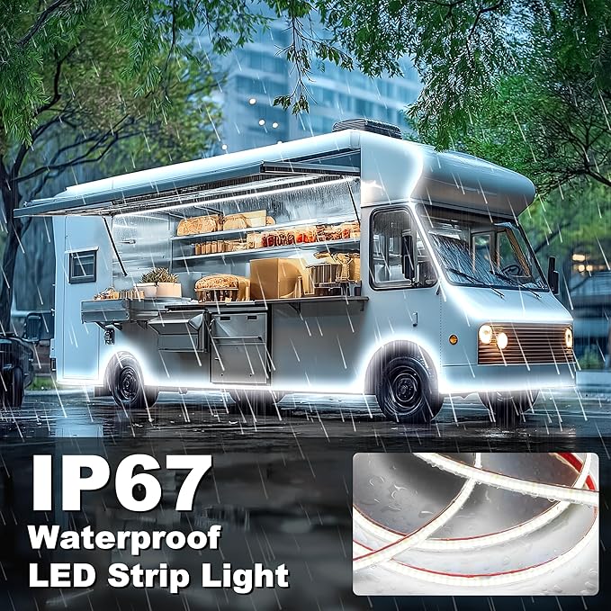 RV Awning Lights 20FT, Camper Awning Lights for RV Canopy Exterior, IP67 12V White COB Waterproof Underglow Led Light kit for Motorhome, Travel Party, Trailers, Food Trucks