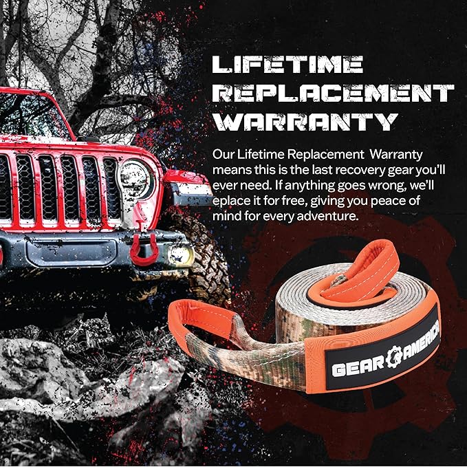 GearAmerica Heavy Duty 3"x20' Tow & Winch Strap - 35,053lbs Tree Saver, Break Strength Recovery Rope for Offroad & Towing - Weather Resistant, Triple Reinforced Loops (Camo) - Tow Strap