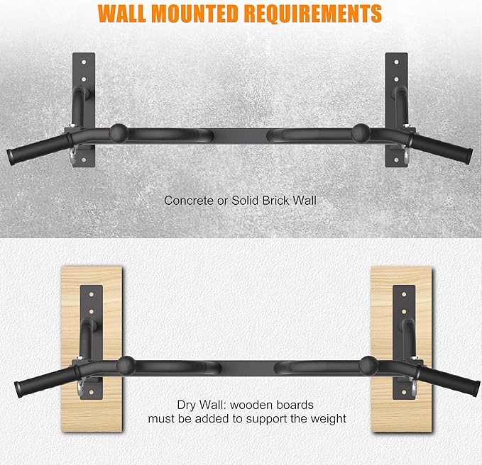 Wall Mounted Pull Up Bar, Heavy Duty Chin Up Bar, Multi Grip PullUp Bar for Garage, Basement, Wall Mount - Multifunctional Fitness Bar,Supports up to 800 Lbs