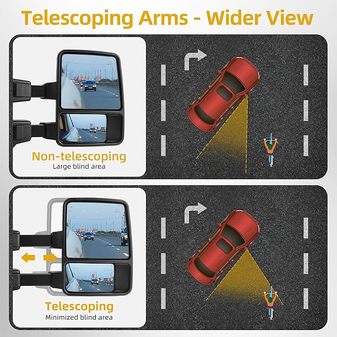 DWVO Tow Side Mirrors Compatible with 08-16 Ford F250 F350 F450 F550 Super Duty with Smoke Heated Power Manual Telescoping Folding Pair Turn Signal Light