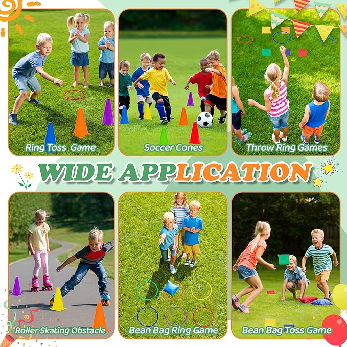 Carnival Outdoor Games Combo Set for Kids, Soft Plastic Cones Bean Bags Ring Toss Game, Activity Agility Set,Field Day Family Reunion Yard Lawn, Birthday Party Easter, Spring Fall Game