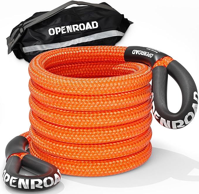 OPENROAD 1" x30ft Kinetic Recovery Rope Heavy Duty Offroad Tow Strap, 35% Elasticity Snatch Rope for Jeep, Truck, ATV, UTV - Orange (Includes Storage Bag)