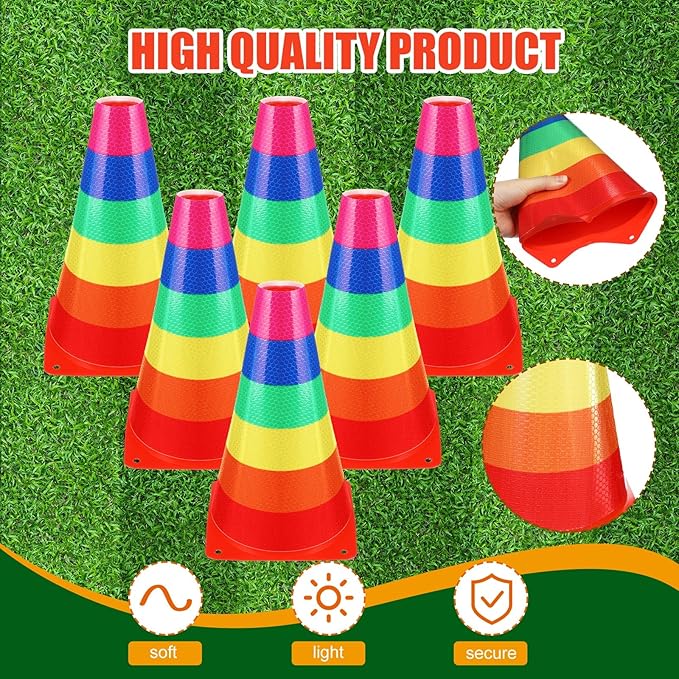 12 Pack Candy Corn Ring Toss Game - Plastic Cones, 9 Inch Training & Sport Agility Field Markers for Youth Soccer & Skating Practice