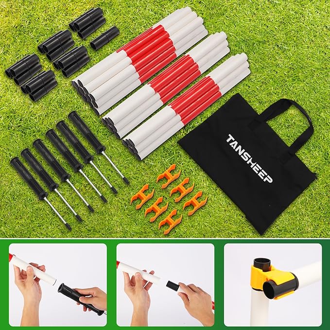 Tansheep Soccer Agility Training Poles Equipment with Bag, 6 Agility Poles with Spring, 3 Horizontal Sticks, Multifunctional Soccer Training Set for Kids Youth Adults